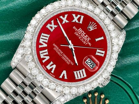 Rolex Datejust  36mm 4.2CT Diamond Bezel Lugs Red MOP Roman Dial Watch TFJ-142508671 Hot on Sale