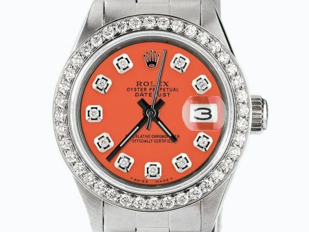 Rolex Datejust Ladies 26mm Diamond Bezel Tiger Orange Dial Oyster Steel Watch TFJ-142508108 Fashion