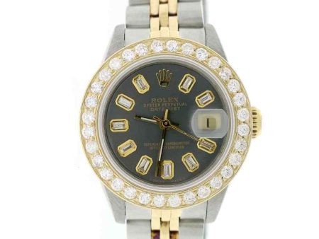 Rolex Datejust 2-Tone 26mm 1.3Ct Diamond Bezel Grey Baguette Dial Jubilee Watch TFJ-142508142 Online Hot Sale