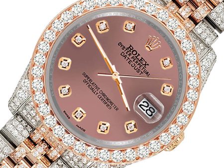 Rolex Datejust 36mm 10.75ct Pave Diamond Salmon Rose Gold Steel Watch TFJ-142508319 For Sale