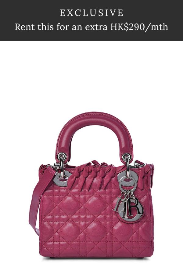 Small Lady Dior with Ribbon Trimmed Fuchsia Hot on Sale