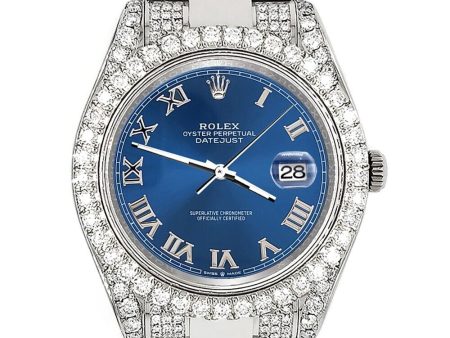 Rolex Datejust II 41mm 10.3CT Pave Diamond Watch with Blue Roman Dial   TFJ-142508232 Online now