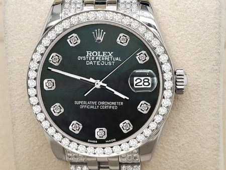 Rolex Datejust Midsize 31mm 3.3ct Diamond Bezel Bracelet Black MOP Dial Watch TFJ-142508199 Online Sale