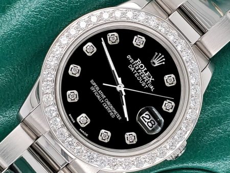 Rolex Datejust Midsize 31mm 1.52ct Bezel Black Diamond Dial Steel Oyster Watch TFJ-142507892 Online