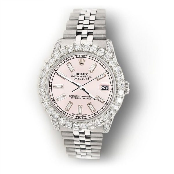 Rolex Datejust Diamond Bezel Lugs Orchid Pink Baguette Dial Watch TFJ-142507932 Sale