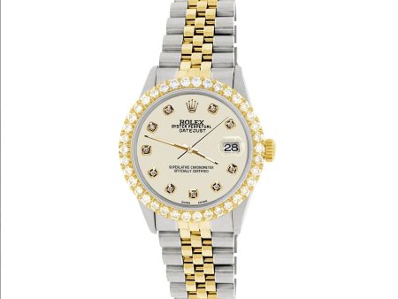 Rolex Datejust 2-Tone Watch 3.05ct Diamond Bezel Satin Linen Diamond Dial TFJ-142508555 Online