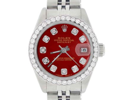 Rolex Datejust Ladies 26mm Diamond Bezel Ruby Red Dial Jubilee Steel Watch TFJ-142508020 Online Sale