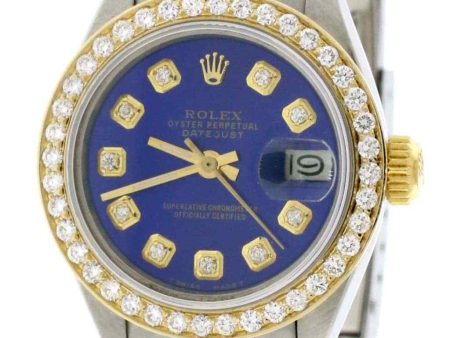 Rolex Datejust Ladies 2-Tone 26MM Diamond Bezel Blue Dial Oyster Watch TFJ-142508029 For Cheap