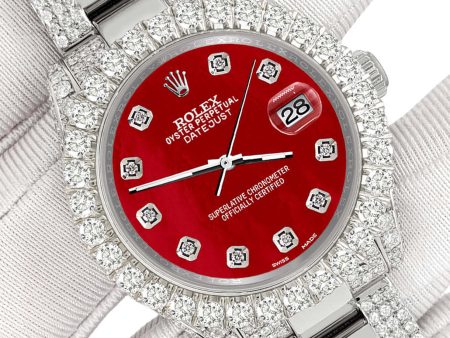 Rolex Datejust 31mm Pave 7.2ct Iced Diamond Red MOP Watch  TFJ-142508481 Discount