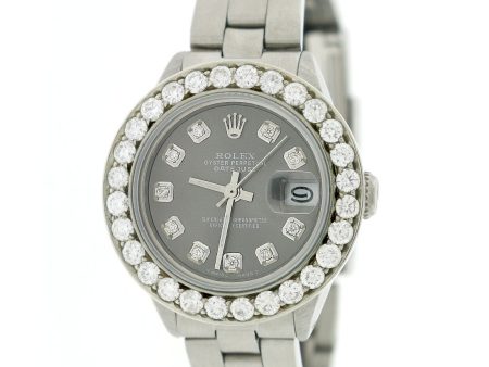 Rolex Datejust Ladies 26mm 1.96Ct Diamond Bezel Grey Dial Oyster Steel Watch TFJ-142508158 Cheap