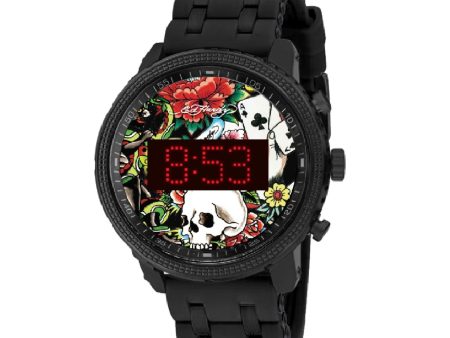 Ed Hardy Men s Black Silicone Strap Watch 48mm For Cheap