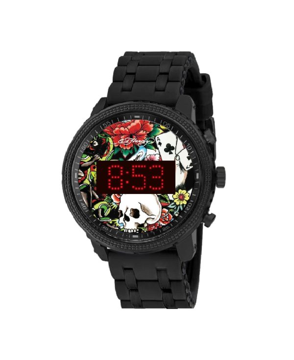 Ed Hardy Men s Black Silicone Strap Watch 48mm For Cheap