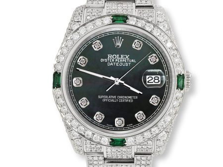 Rolex Datejust 36mm 12.4CT Diamond Emerald Watch with Black MOP Diamond Dial TFJ-142508269 Supply