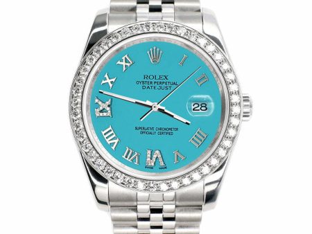 Rolex Datejust 116200 36mm Custom Diamond Bezel Turquoise Roman Dial Steel Watch TFJ-142508722 Online