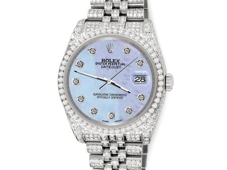 Rolex Datejust 36mm 10.2ct Iced Diamond Purple MOP Jubilee Watch TFJ-142508342 on Sale