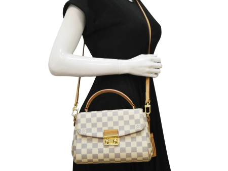 LOUIS VUITTON Croisette Damier Azur Satchel Crossbody Bag Rose Ballerine For Discount