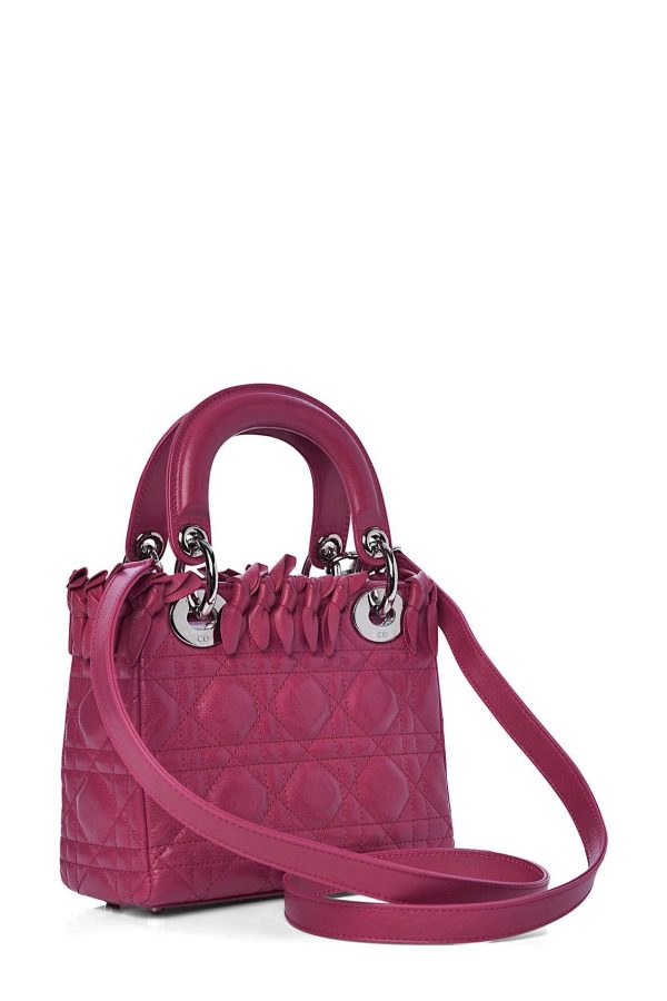 Small Lady Dior with Ribbon Trimmed Fuchsia Hot on Sale