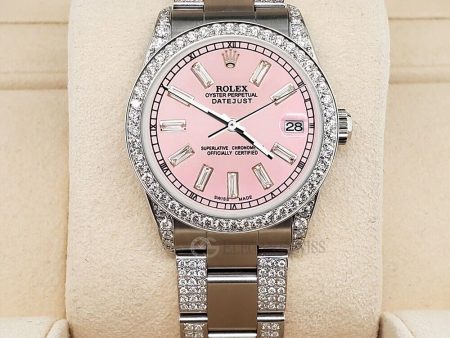 Rolex Datejust 31mm 3.5ct Diamonds With Pink Baguette Dial Steel Watch TFJ-142507919 For Discount