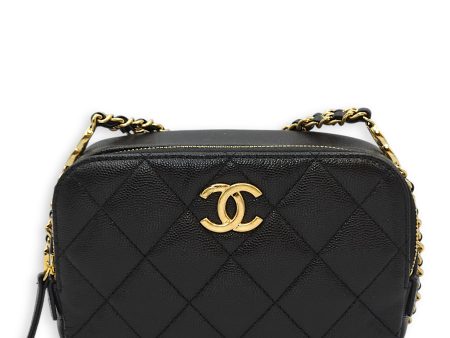 23C Quilted Camera Mini Black Crossbody Bag in Caviar Leather, Gold hardware For Discount