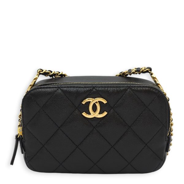 23C Quilted Camera Mini Black Crossbody Bag in Caviar Leather, Gold hardware For Discount