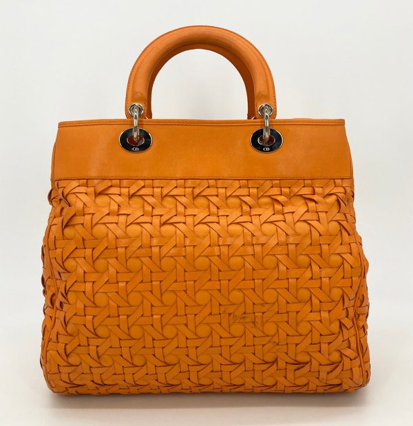 Christian Dior Woven Leather Orange Lady Dior Avenue Tote Cheap