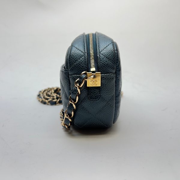 Camera Blue Crossbody Bag in Caviar Leather, Gold hardware For Discount