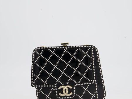 *COLLECTORS ITEM* Chanel Black Acrylic Crossbody Box Bag with Crystal with Pearl Embellishment and Champagne Gold Hardware Online Hot Sale