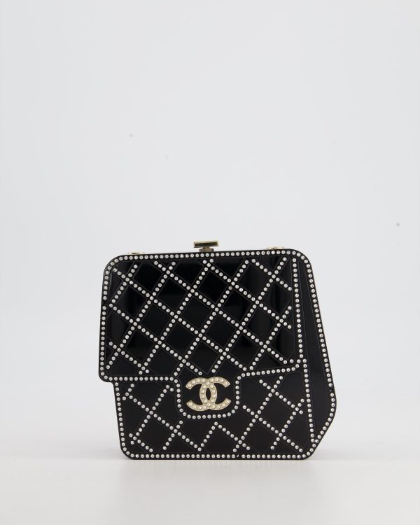 *COLLECTORS ITEM* Chanel Black Acrylic Crossbody Box Bag with Crystal with Pearl Embellishment and Champagne Gold Hardware Online Hot Sale