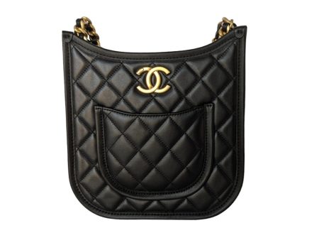 Chanel 2024 Black Calfskin Quilted CC Crossbody Hobo Handbag Online Sale