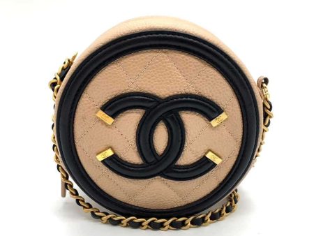 Chanel Bag CC Filigree Round Chain Shoulder Beige x Black Pochette Pouch Circle Crossbody Women s Caviar Skin CHANEL Discount