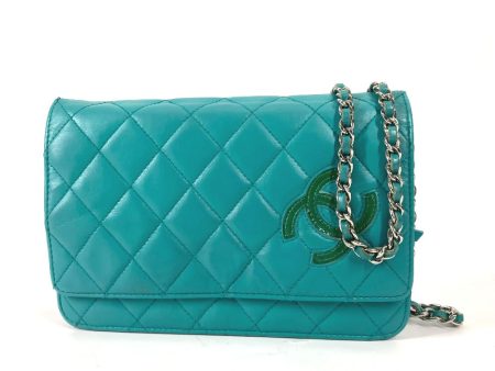 CHANEL Shoulder Bag leather green Crossbody long wallet CC COCO Mark Quilting Matelasse Women Used Discount