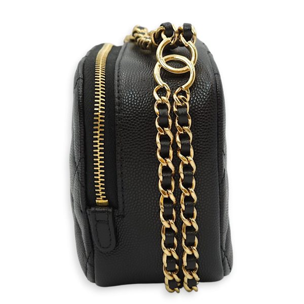 23C Quilted Camera Mini Black Crossbody Bag in Caviar Leather, Gold hardware For Discount