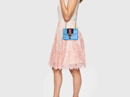 GUCCI Light Blue Leather Mini Chain Sylvie Crossbody Bag Discount