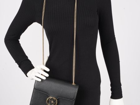 Gucci Womens Dollar Interlocking G Crossbody Black Leather Small Fashion