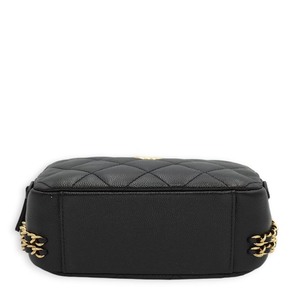 23C Quilted Camera Mini Black Crossbody Bag in Caviar Leather, Gold hardware For Discount