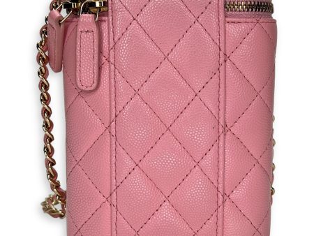 22S Vanity Vertical Pink Top Crossbody Bag in Caviar Leather, Gold hardware For Sale