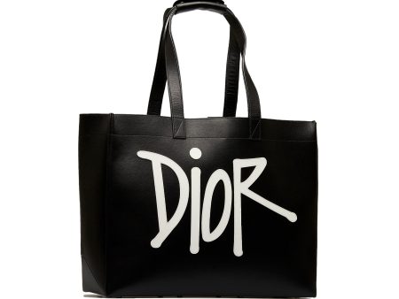 Black Dior x Stussy Large Logo Applique Tote Online now