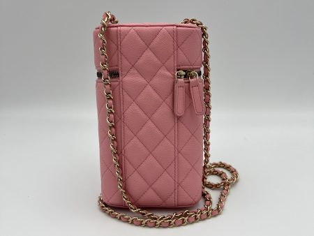 Vanity Phone Pink Crossbody Bag in Caviar Leather, Gold hardware Online Sale