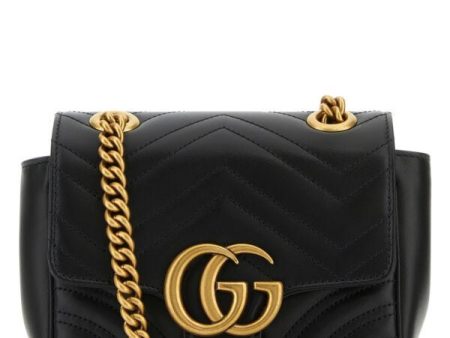 Gucci Woman Black Leather Mini Marmont Gg Crossbody Bag Online Sale