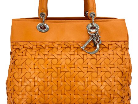 Christian Dior Woven Leather Orange Lady Dior Avenue Tote Cheap