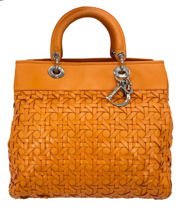 Christian Dior Woven Leather Orange Lady Dior Avenue Tote Cheap