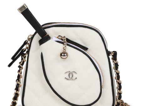 Chanel  Monte-Carlo  Mini Crossbody Tennis Bag White Canvas Light Gold Hardware Online now