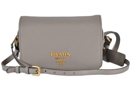 Prada Vitello Phenix Argilla Grey Leather Flap Crossbody Bag Cheap