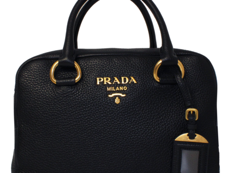 Prada Vitello Phenix Black Leather Web Stripe Crossbody Satchel Bag Online Hot Sale