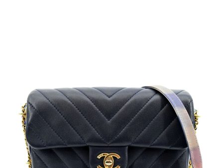 CHANEL Mini Rectangular Flap Chevron Leather Crossbody Bag Navy Blue Hot on Sale