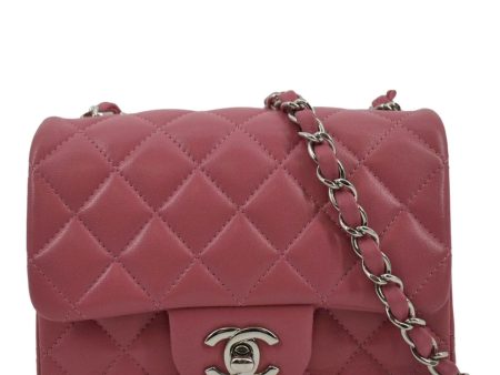 CHANEL Mini Square Flap Leather Crossbody Bag Pink Hot on Sale