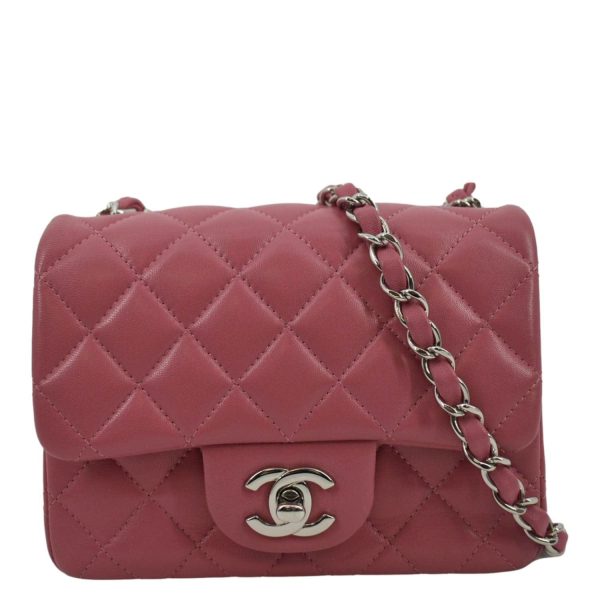 CHANEL Mini Square Flap Leather Crossbody Bag Pink Hot on Sale