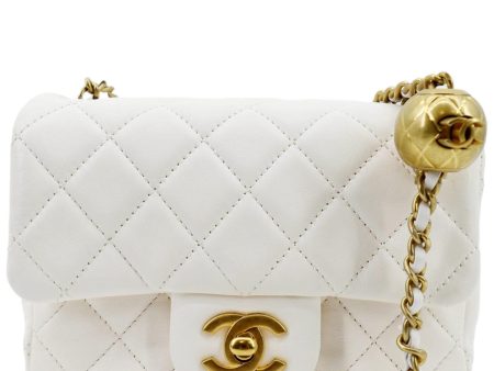 CHANEL Pearl Crush Mini Square Flap Leather Crossbody Bag White Cheap