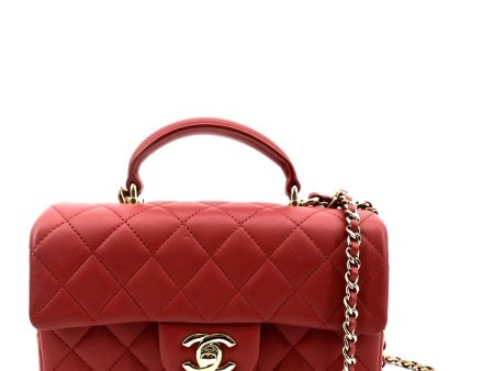 CHANEL Mini Top Handle Rectangular Flap Quilted Leather Crossbody Bag Red Online Sale