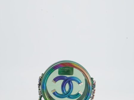 *HOT* Chanel Rainbow Green Filigree PVC CC Mini Round Crossbody Bag with Silver Hardware Hot on Sale